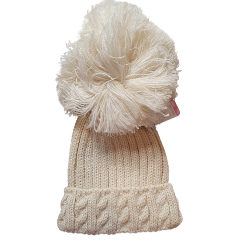 Soft Touch Beige Cable Design Pom Pom Hat