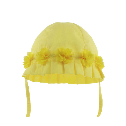 Yellow Soft Touch Summer Hat With Chin Straps and 3D flowers