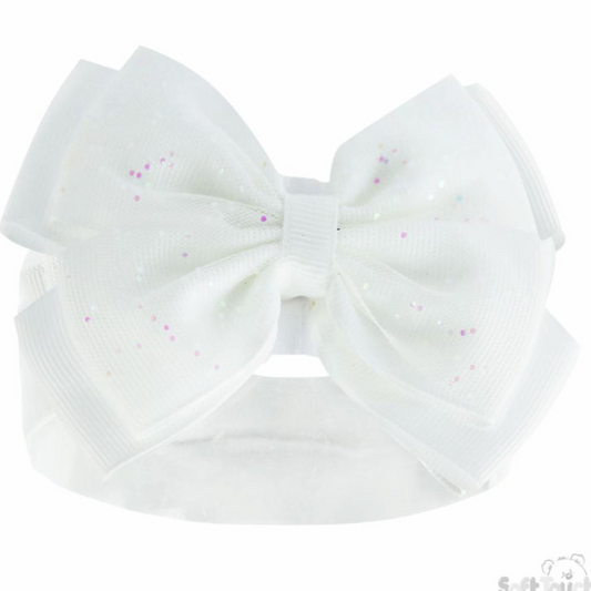 Soft Touch White Glitter Bow Headband