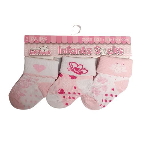 Soft Touch white and pink triple pack butterfly socks