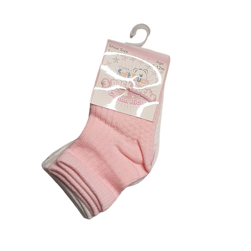 Soft Touch Three Pack Girls Socks In White, Cream and Pink